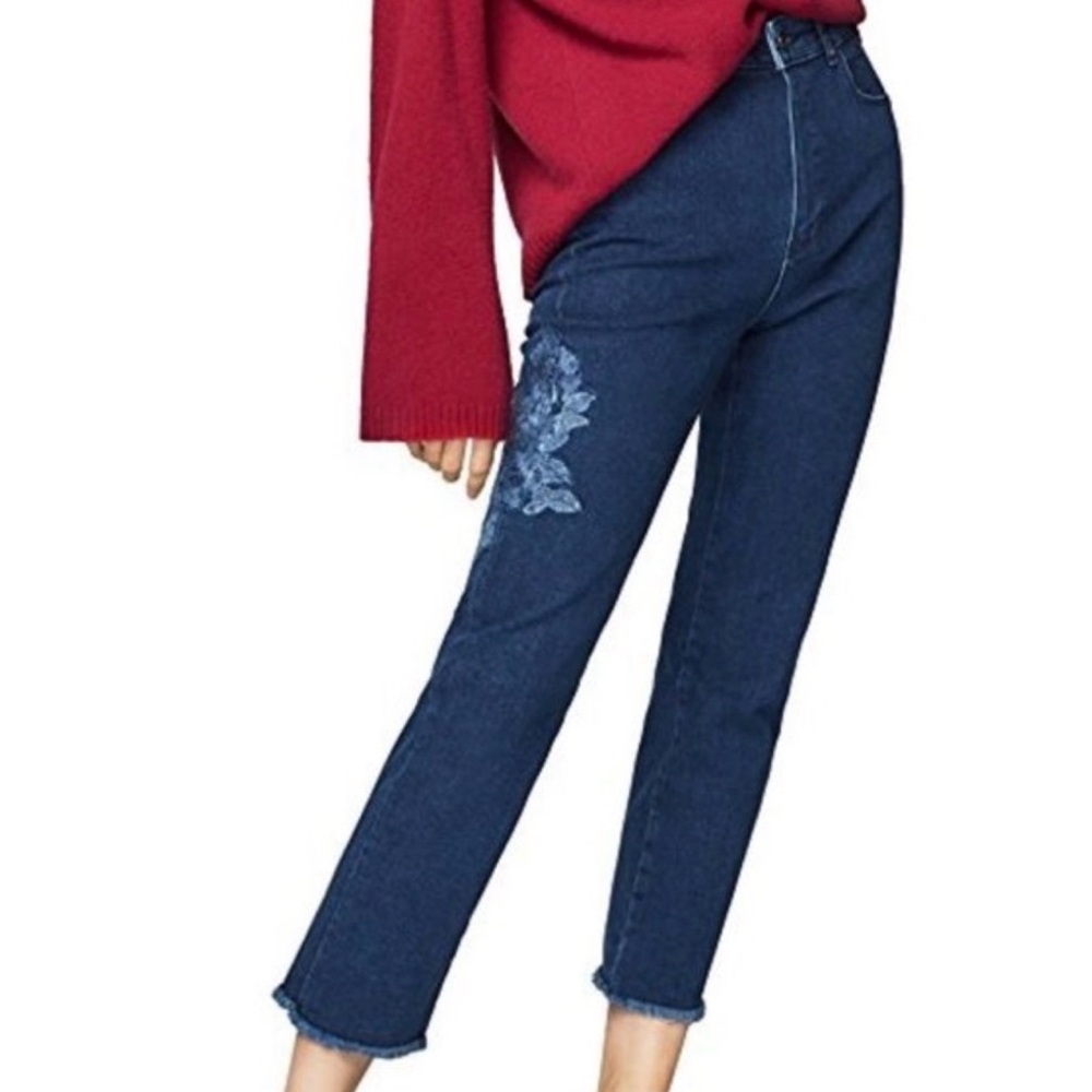 NWT Massimo Dutti Dark Blue Cropped Jeans with Floral Detail
